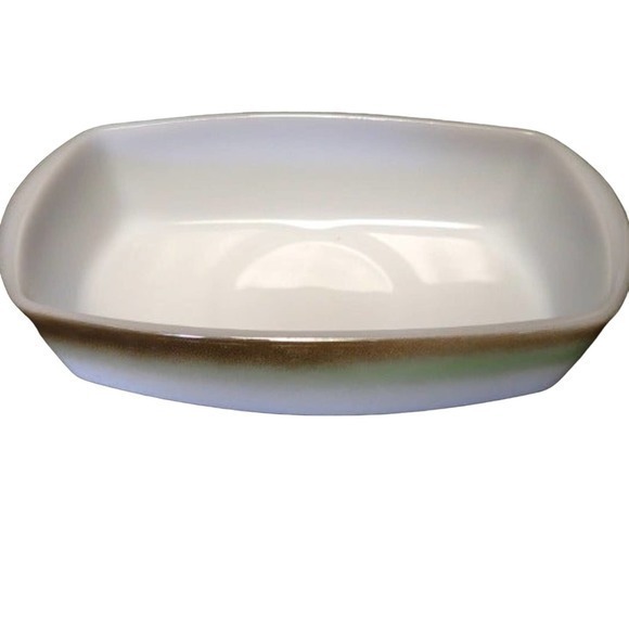 Federal‎ Iridescent Green Brown Iridescent Stripe Mesa Moss Rectangle Glass Bowl - Picture 6 of 10